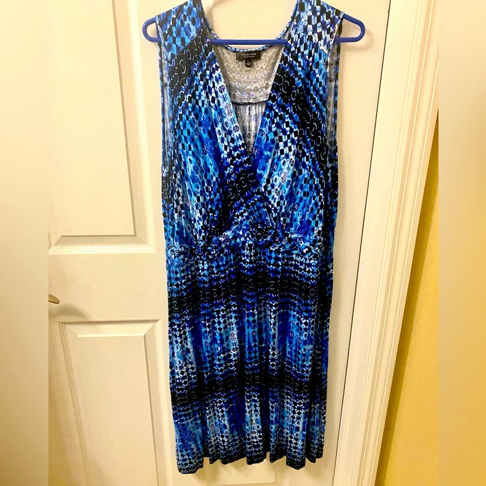 Spense Plus Size Blue Sleeveless V Neck Dress - Picture 1 of 8